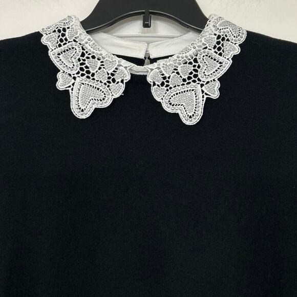 Siani Milano Black Lace Embellished Collared Sweater Size Medium Dainty Feminine - Picture 4 of 10